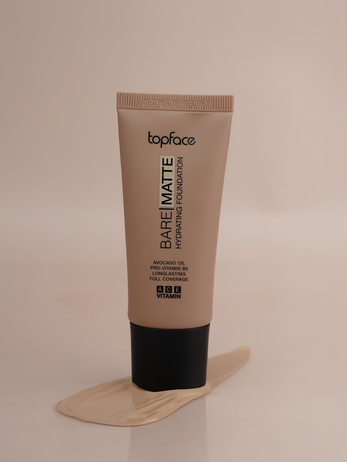 TOPFACE Bare Matte Hydrating Foundation enriched with avocado oil and Pro-Vitamin B5.